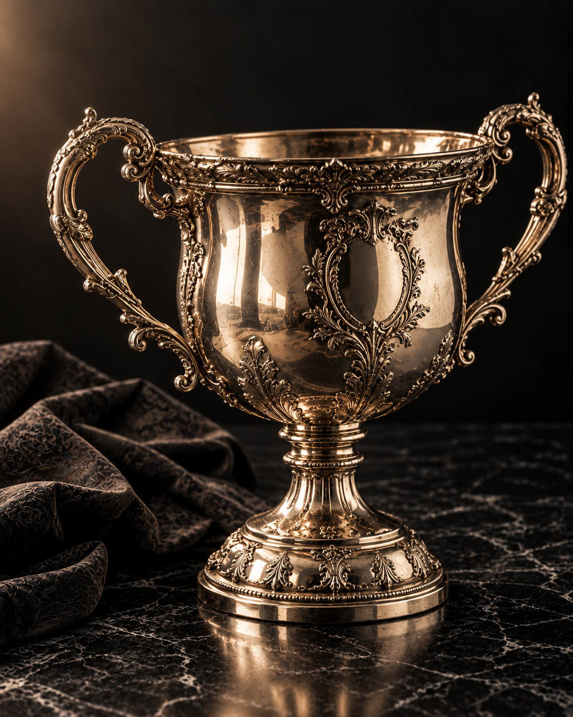 Trofeo antiguo de plata con asas ornamentadas